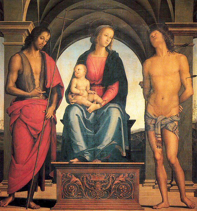 PERUGINO, Pietro Madonna and Child with Saints John the Baptist and Sebastian China oil painting art
